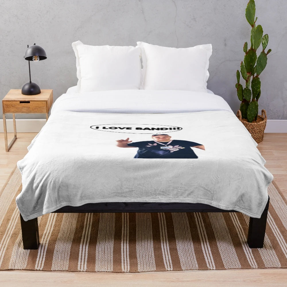 Transparent plush blanket with a music band design