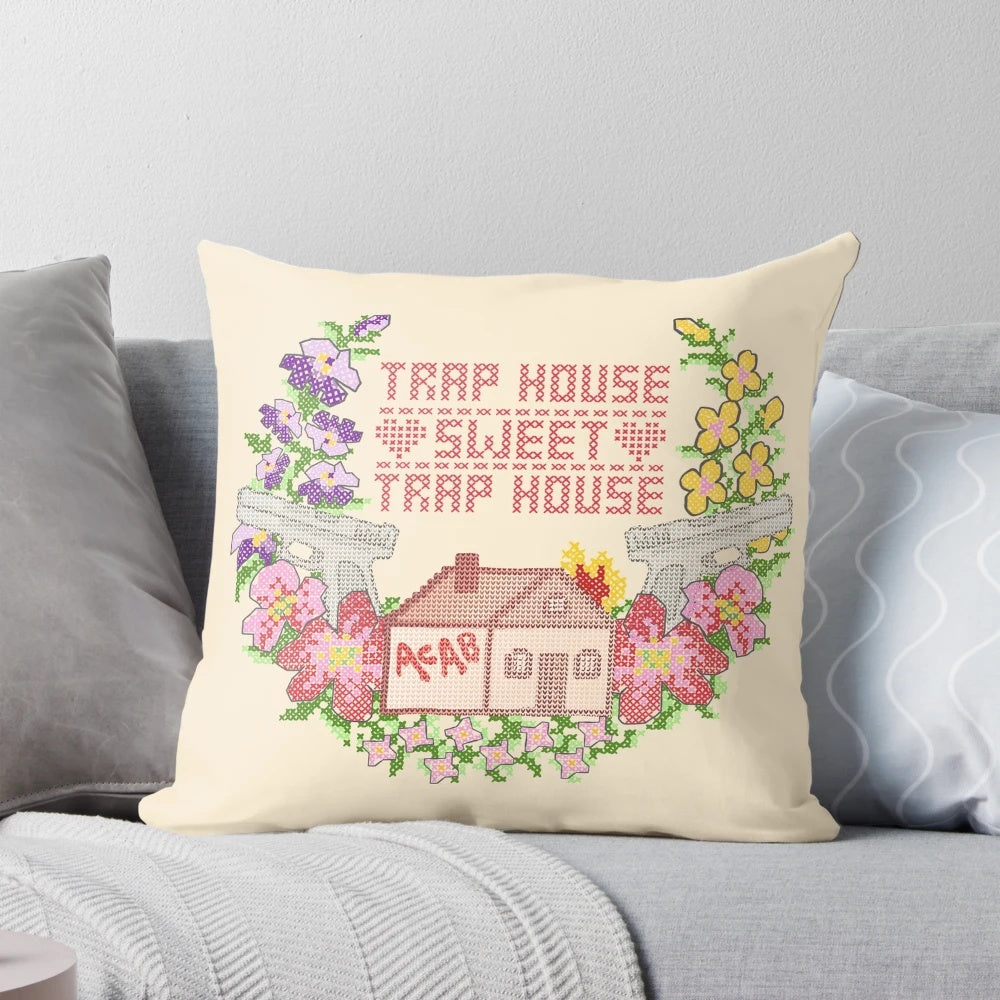 Trap house, sweet trap house embroidered decorative pillow featuring hip hop and gangsta rap inspired design