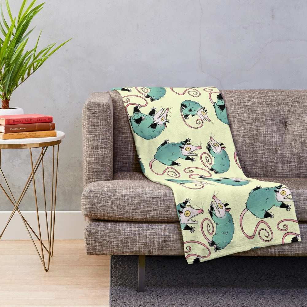 Trash Cats Plush Blanket featuring cute opossums and possums