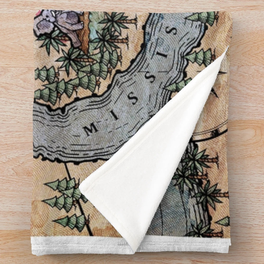 New Orleans themed plush blanket with a treasure map design
