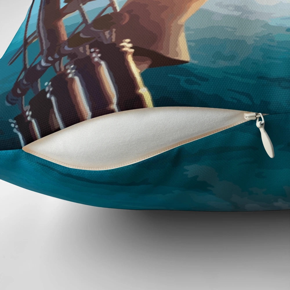 Treasure Planet inspired decorative throw pillow featuring the iconic ship from the Disney animated film.