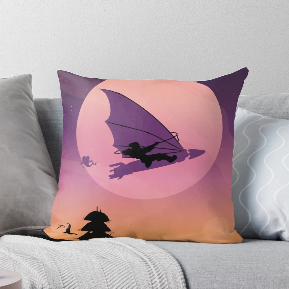 Treasure Planet movie-inspired decorative pillow featuring characters Jim Hawkins and Morph in a space design