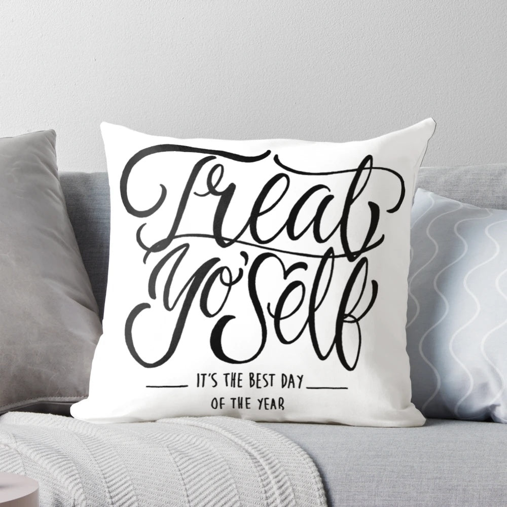 Treat Yo Self Decorative Pillow featuring Parks and Recreation characters