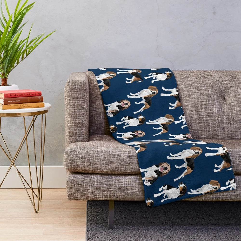 Treeing Walker Coonhound on navy plush blanket