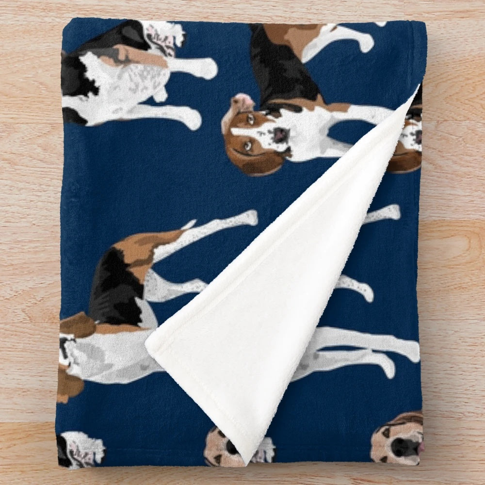 Treeing Walker Coonhound on navy plush blanket