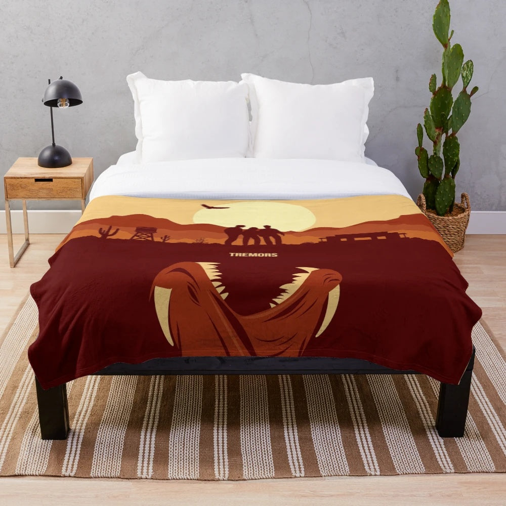 Tremors-inspired plush blanket featuring the classic horror film's iconic graboids