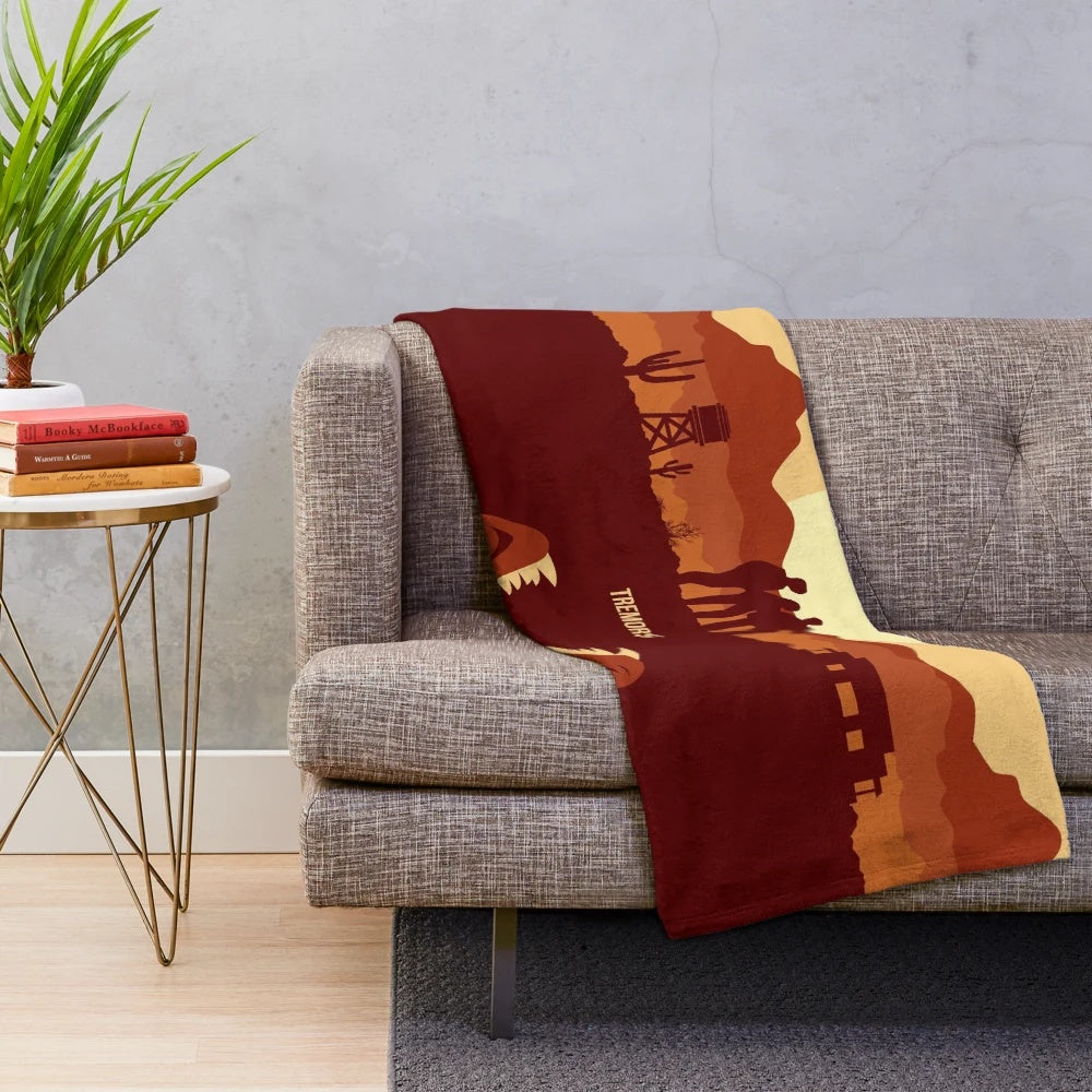 Tremors-inspired plush blanket featuring the classic horror film's iconic graboids
