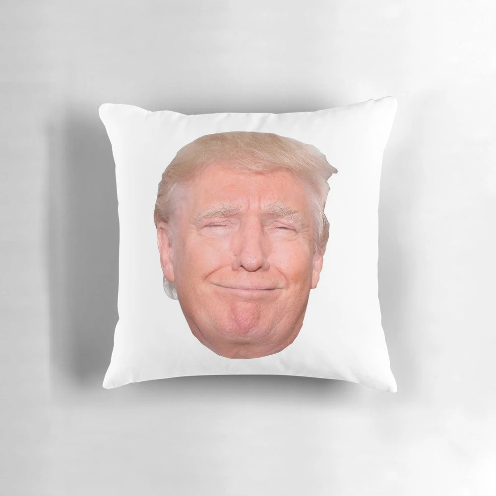 Soft, plush pillow featuring the face of former US President Donald Trump