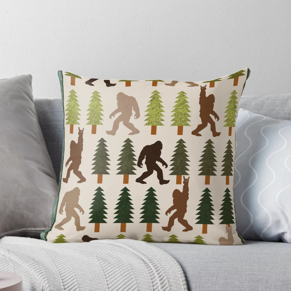 Trendy Bigfoot Walking in the Forest Graphic Blanket Design for Sasquatch Believers Pillow