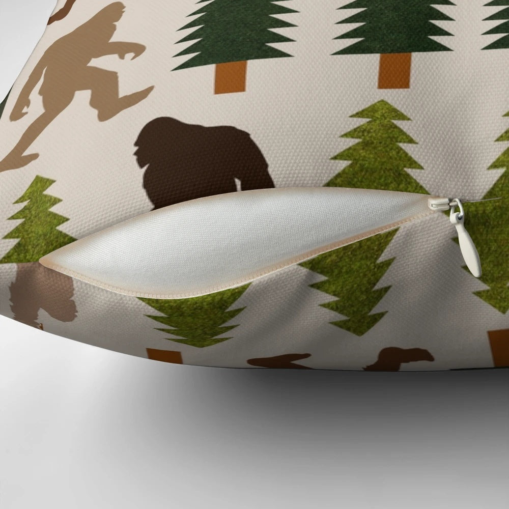 Trendy Bigfoot Walking in the Forest Graphic Blanket Design for Sasquatch Believers Pillow