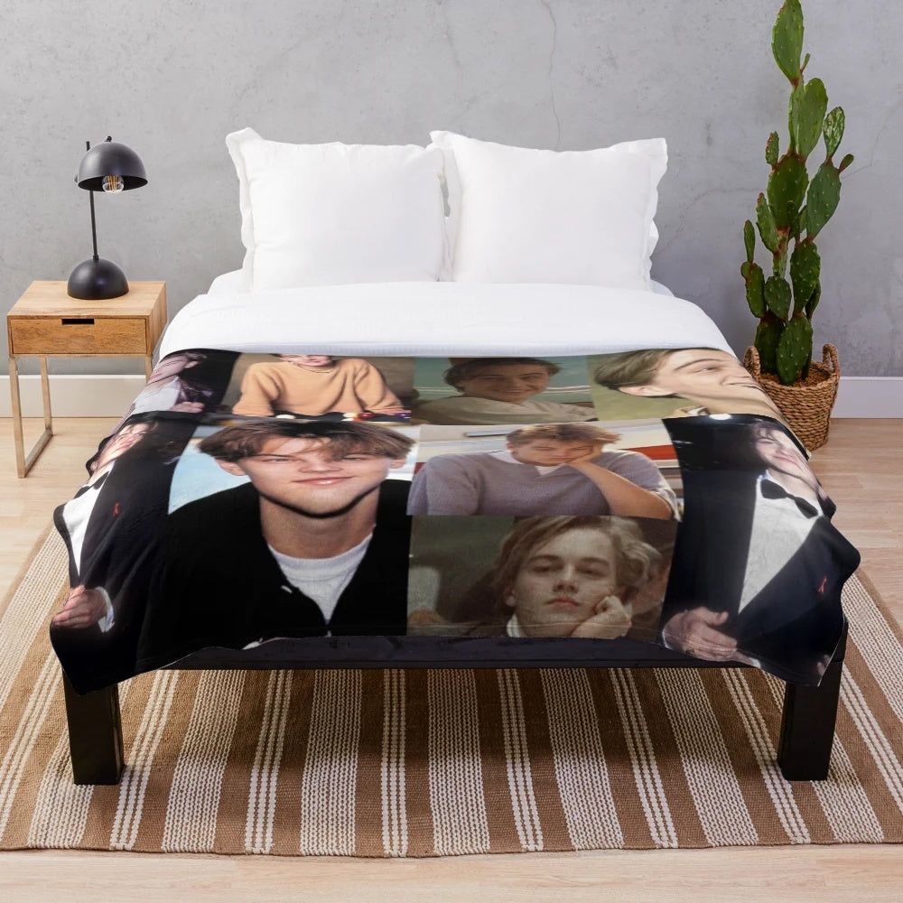 Collage plush blanket featuring Leonardo DiCaprio