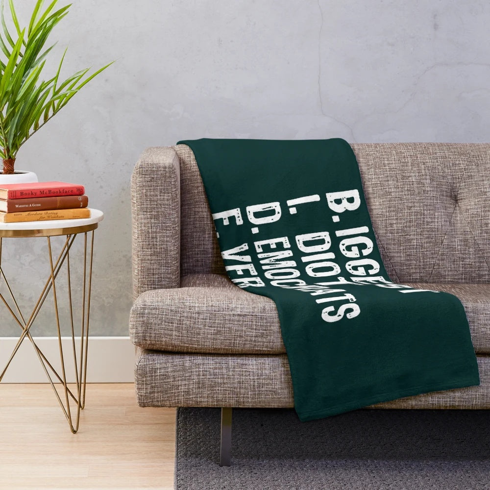 Plush blanket with a retro meme design featuring games and occupations