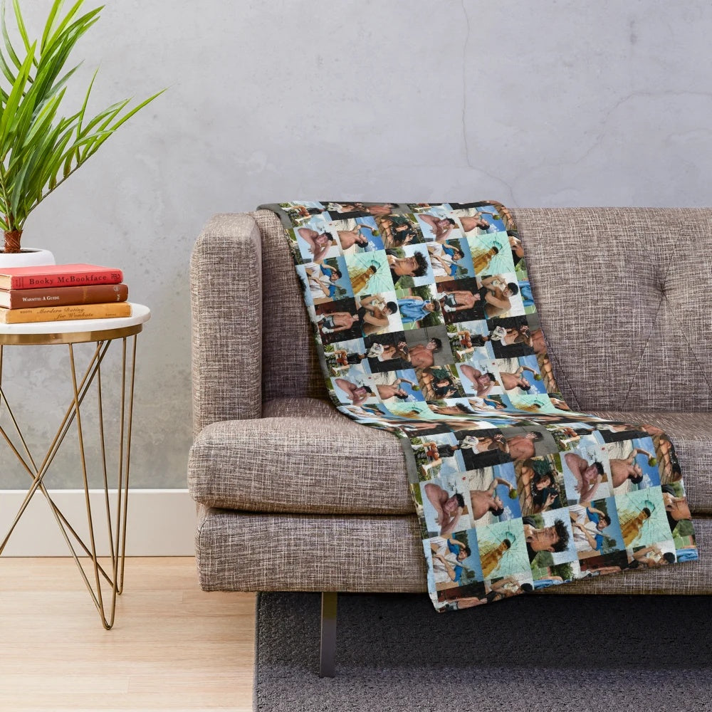 Gray plush blanket with collage design featuring TikTok star Blake Gray
