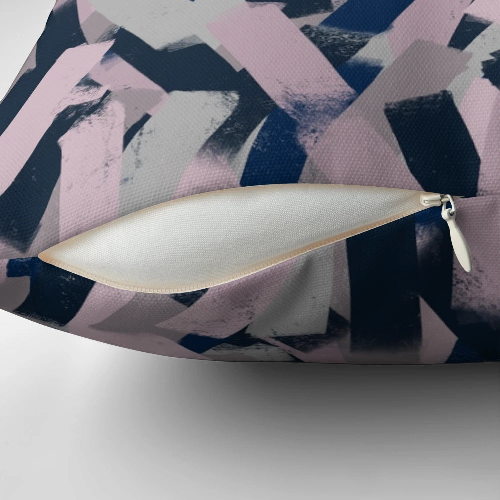 Navy blue, grey and pink brushstroke pattern decorative throw pillow
