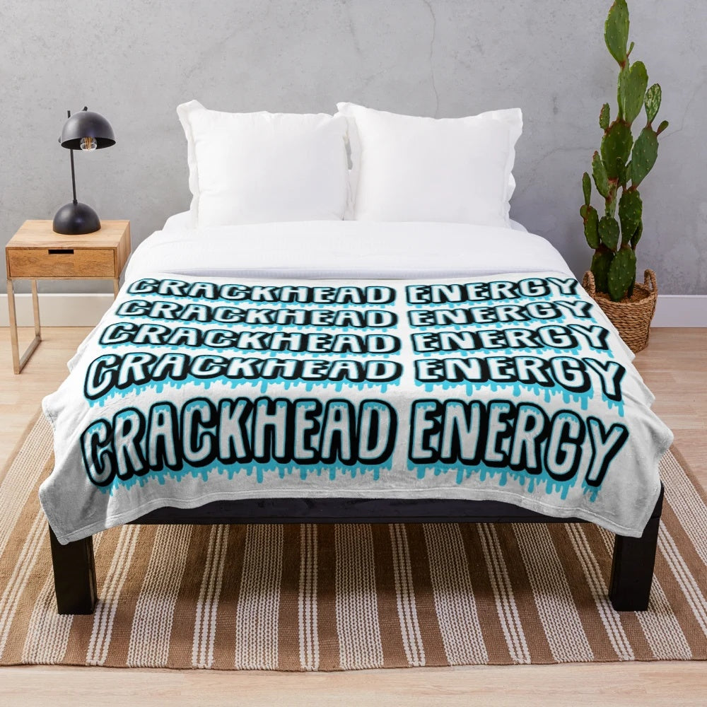 Plush blanket with a funny "crackhead energy" meme design