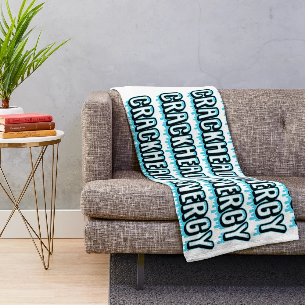 Plush blanket with a funny "crackhead energy" meme design