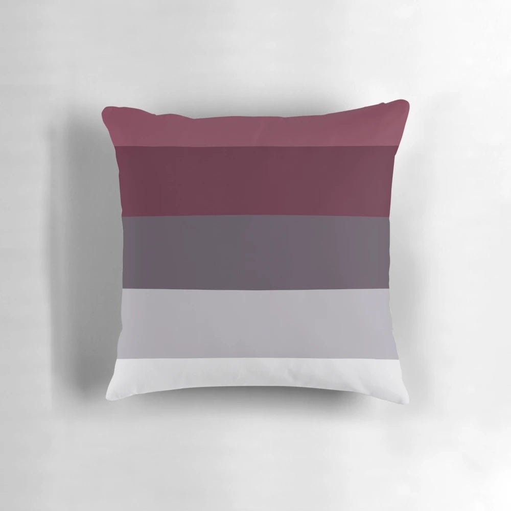 Preppy ombre pillow in burgundy, plum, and gray stripes
