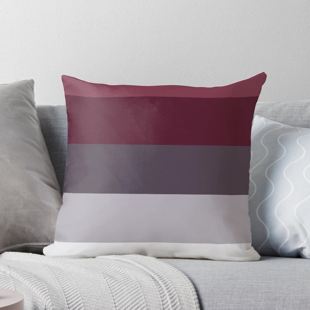 Preppy ombre pillow in burgundy, plum, and gray stripes