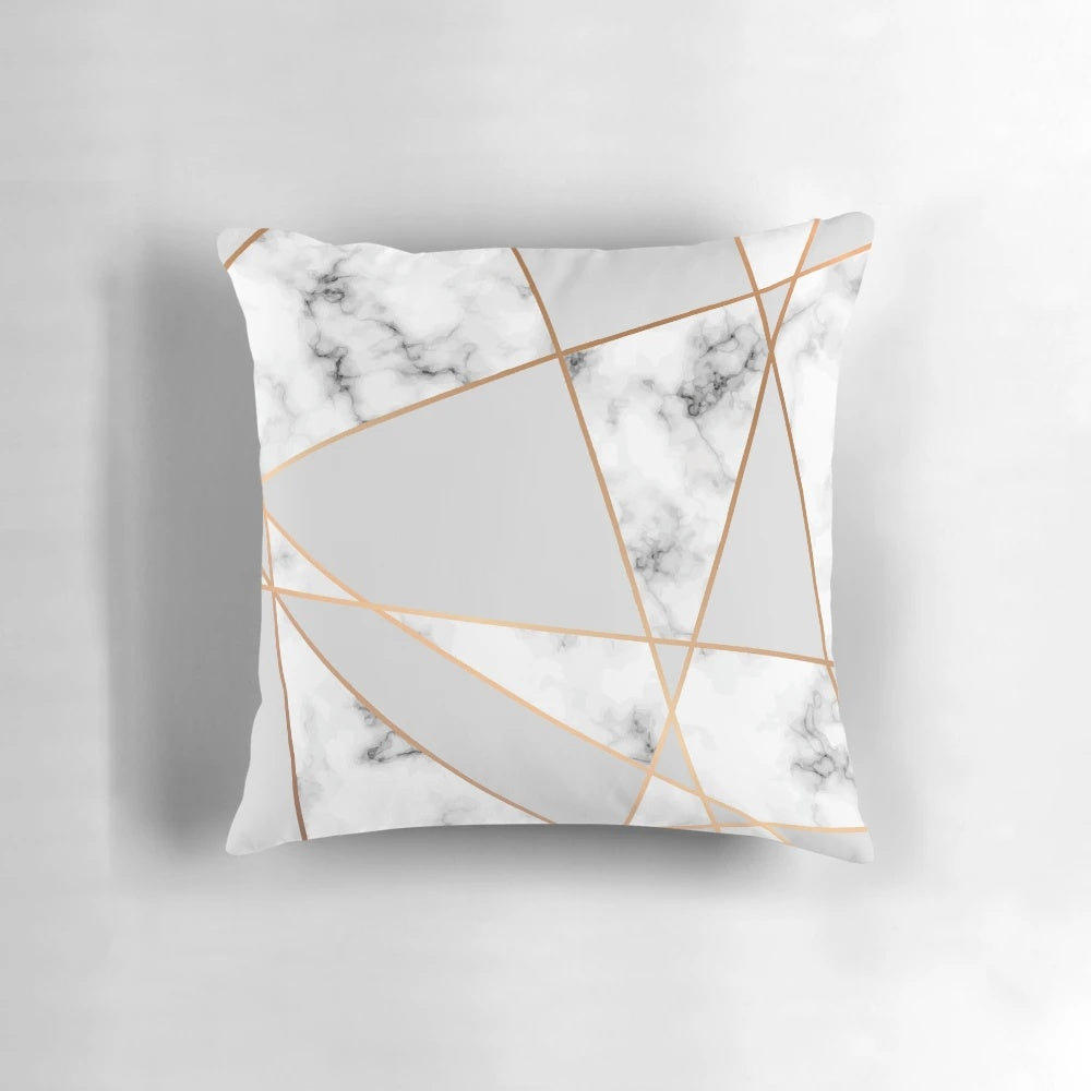 Rose gold marble and copper geometric accent pillow