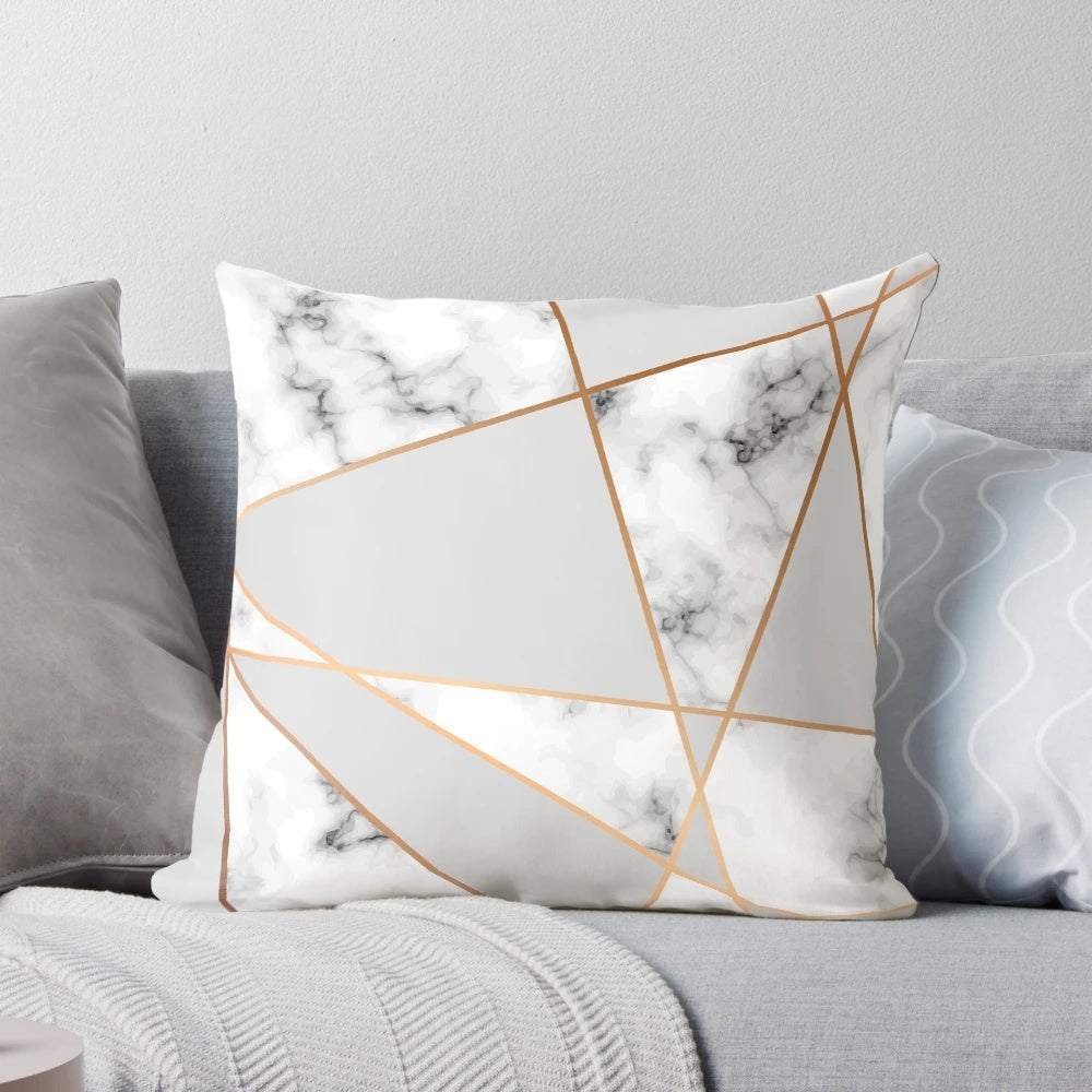 Rose gold marble and copper geometric accent pillow