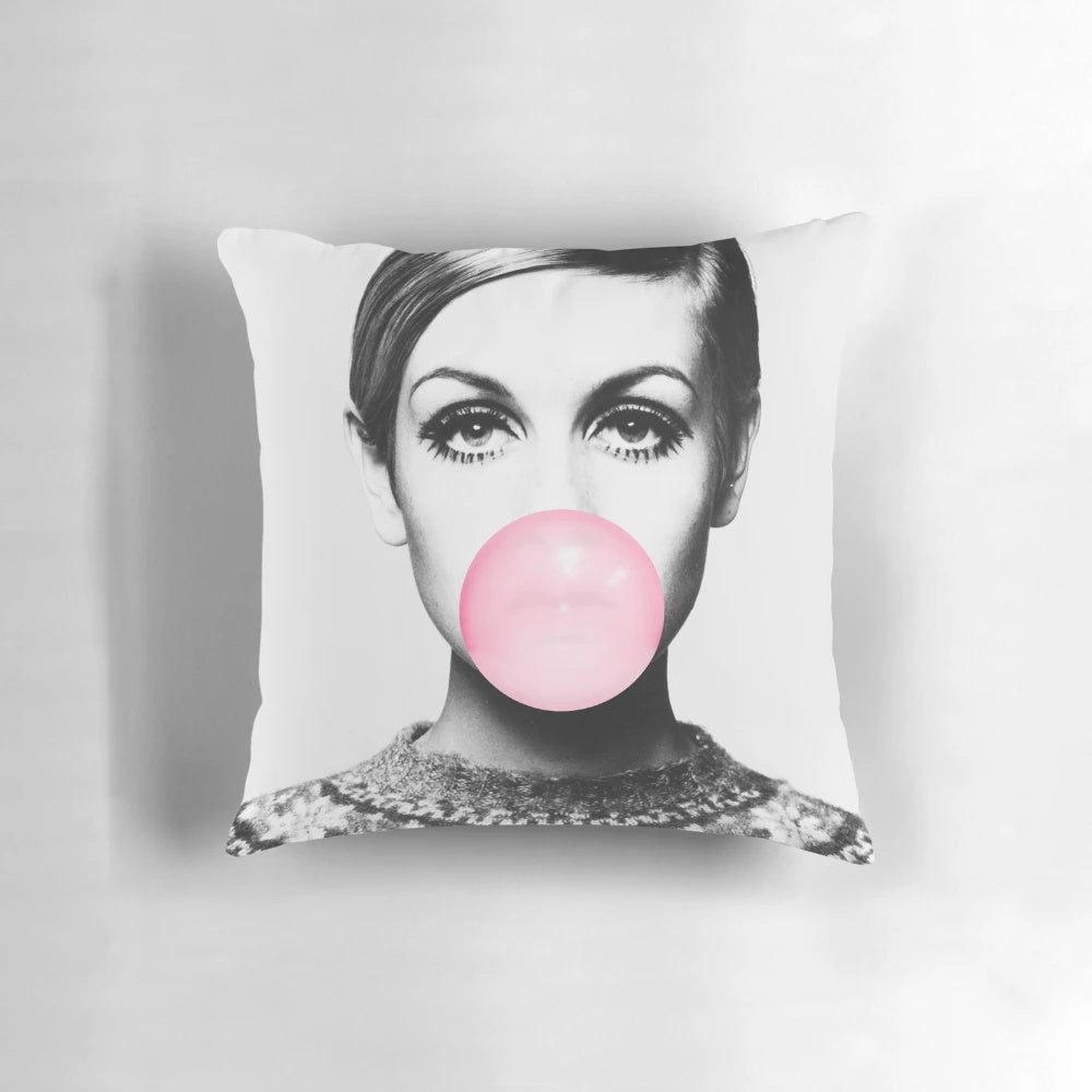 Stylish modern minimalist throw pillow with Scandinavian-inspired celebrity twiggy print pattern