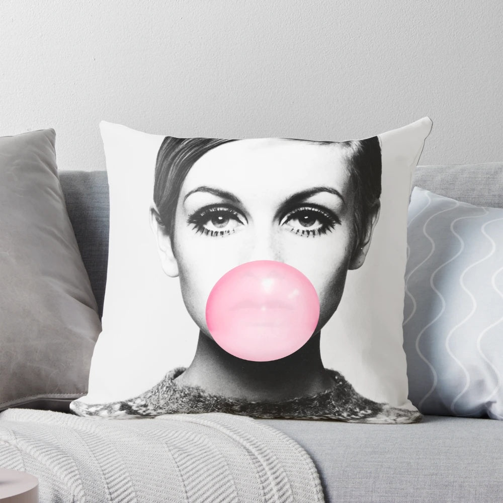 Stylish modern minimalist throw pillow with Scandinavian-inspired celebrity twiggy print pattern