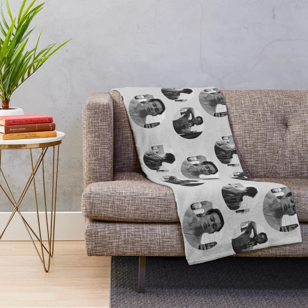 Vinnie Hacker-inspired plush blanket in blue, navy, and light blue colors