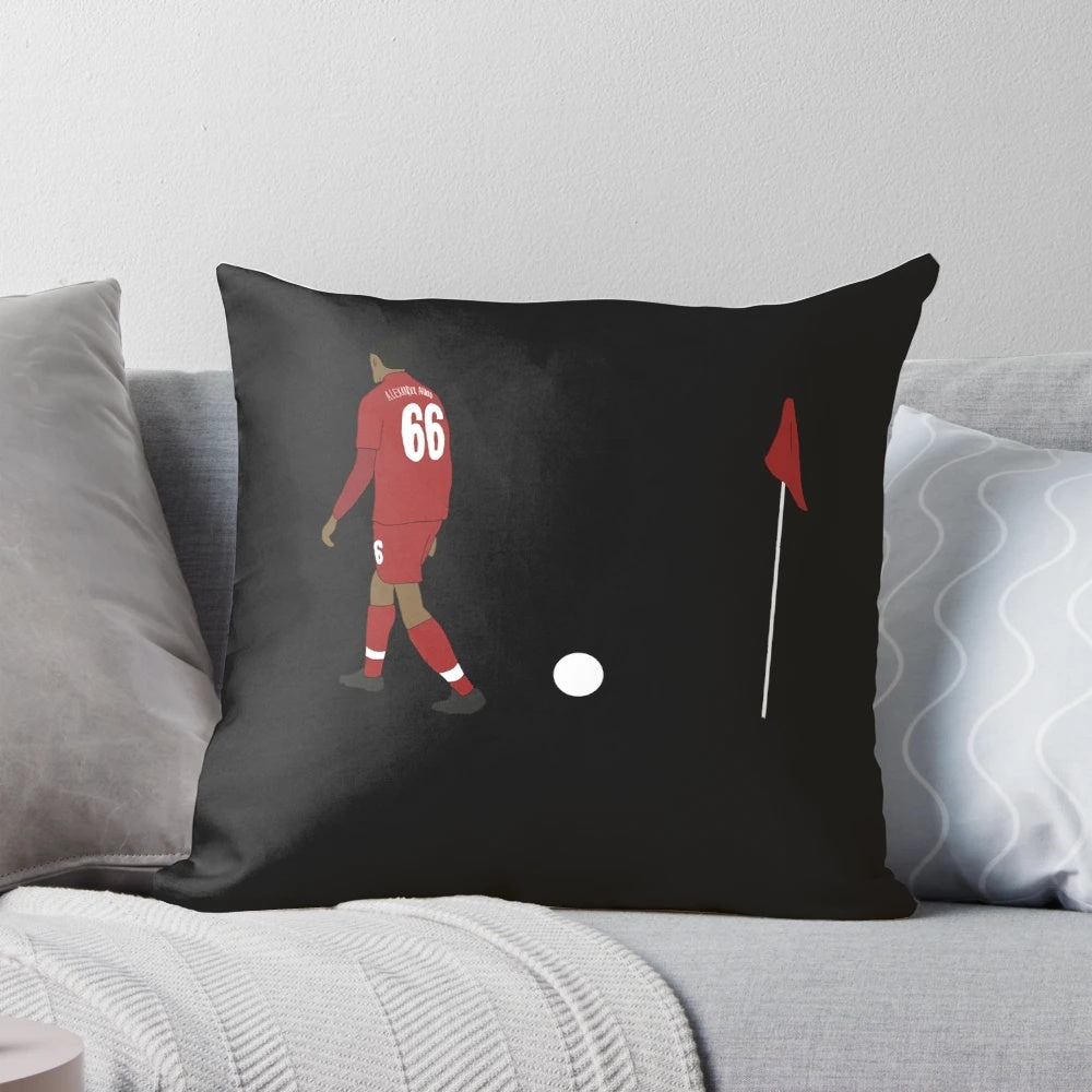 Trent Alexander-Arnold's Corner Taken Quickly Pillow, a football/soccer-themed decorative pillow featuring the iconic Liverpool FC moment.