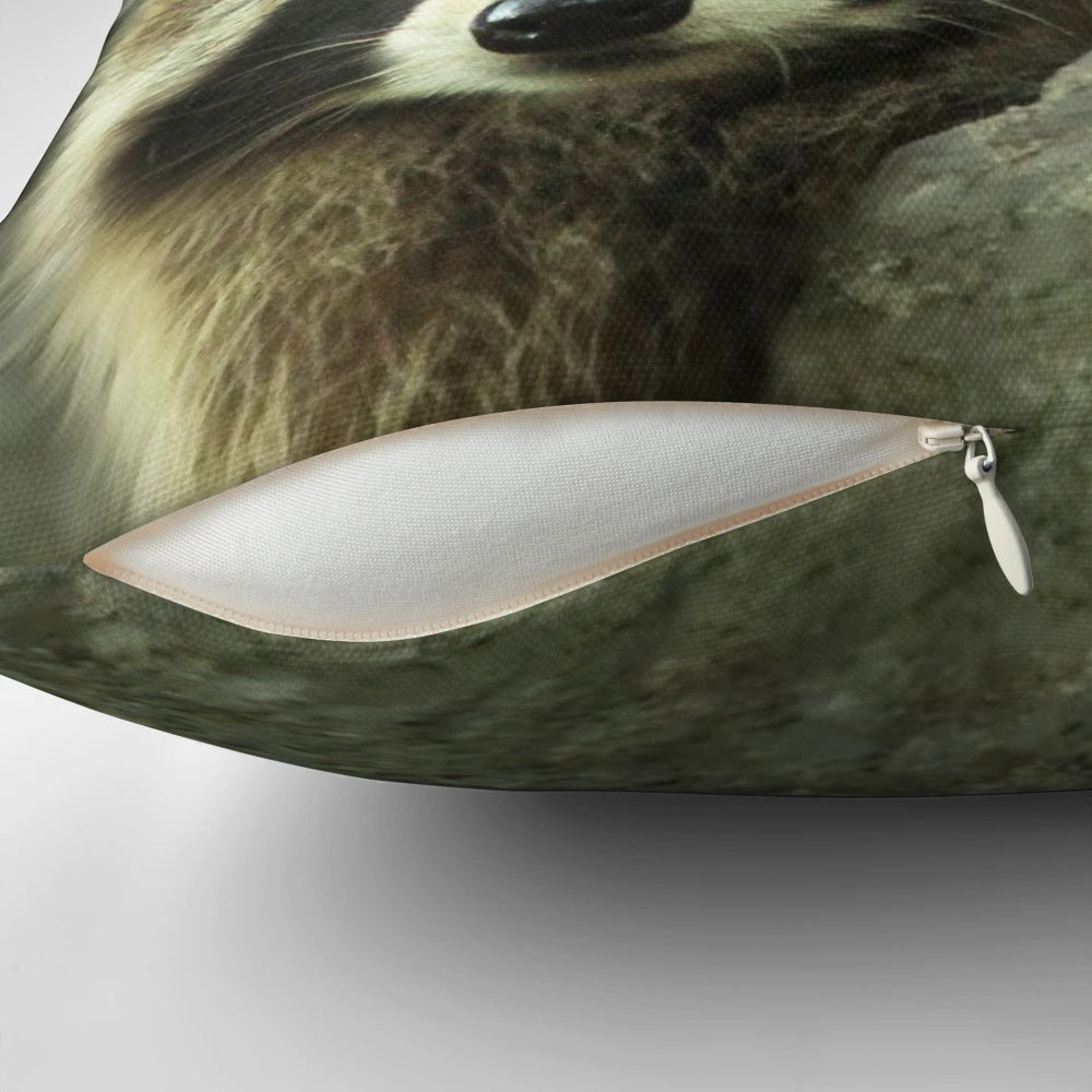 Tres Banditos Pillow featuring a playful raccoon design