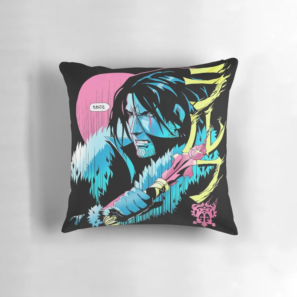 Cozy Castlevania-themed pillow featuring Trevor Belmont, the iconic video game hero