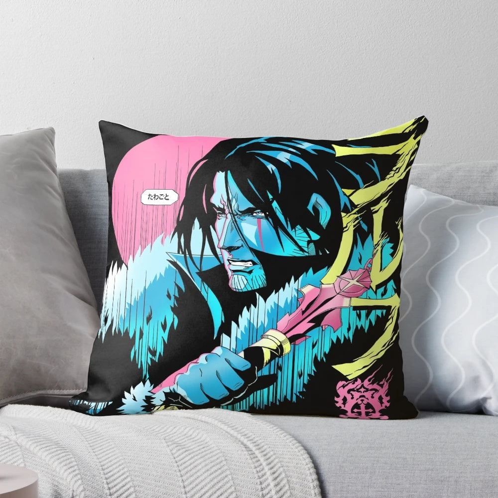 Cozy Castlevania-themed pillow featuring Trevor Belmont, the iconic video game hero