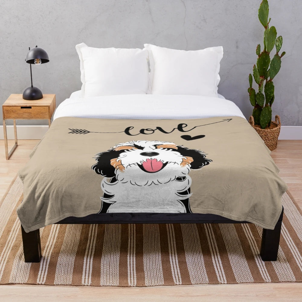 Soft and cozy tri-color bernedoodle plush blanket