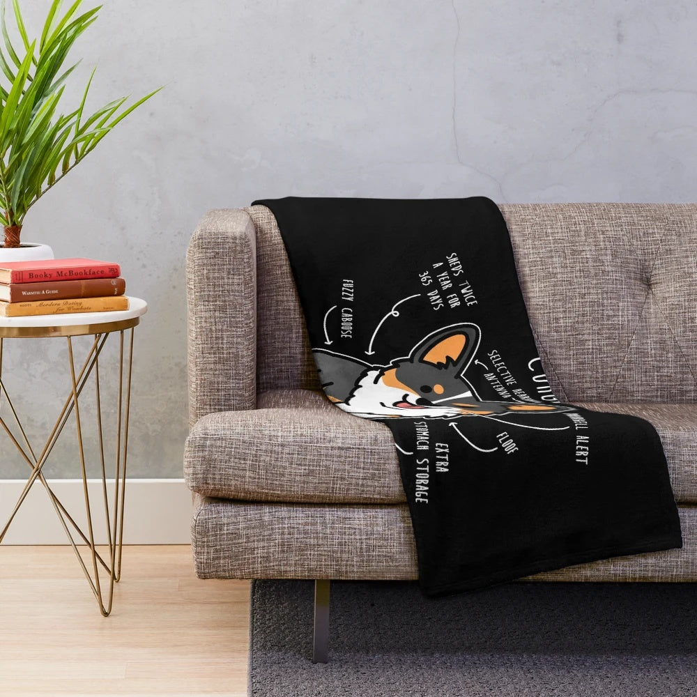 Tri-color corgi dog anatomy plush blanket