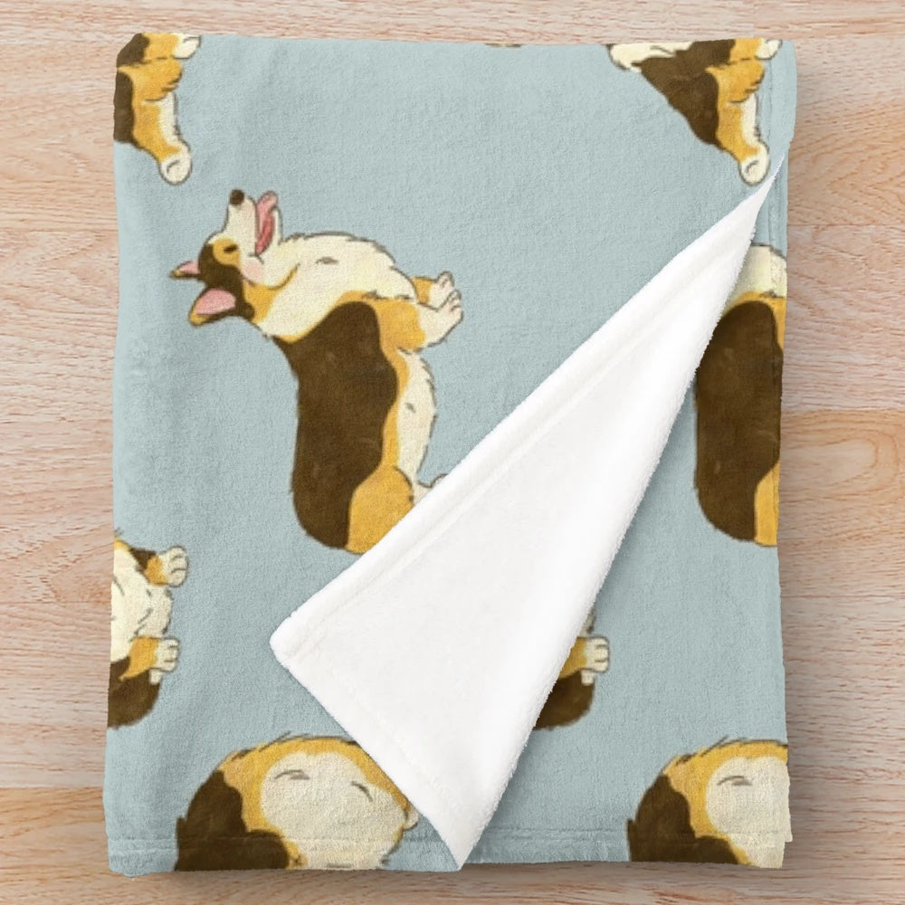 Tri-color corgi dog plush blanket