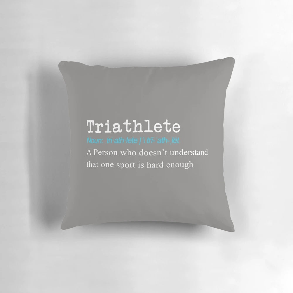 Pillow with a humorous triathlon-inspired design