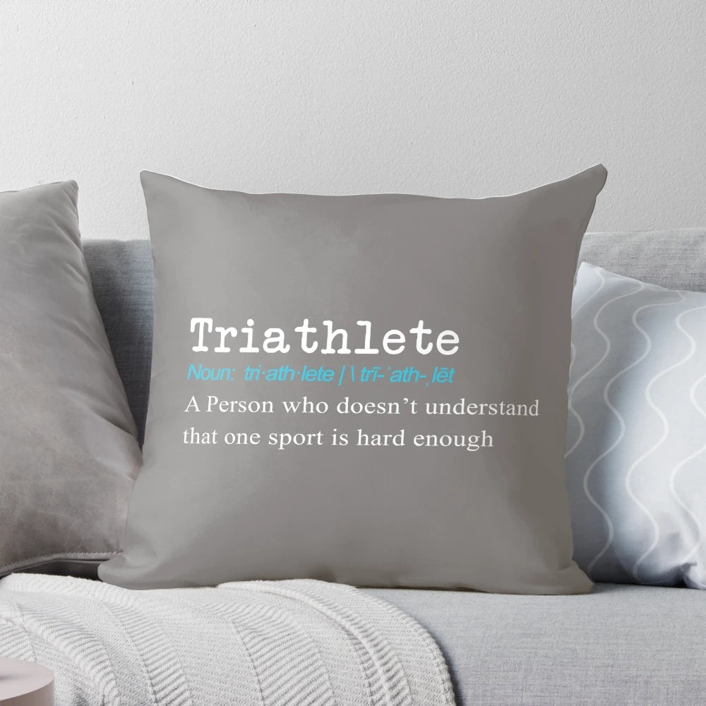 Pillow with a humorous triathlon-inspired design