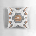 Tribal Aztec wood throw pillow with a modern, graphic design in a boho, bohemian style.