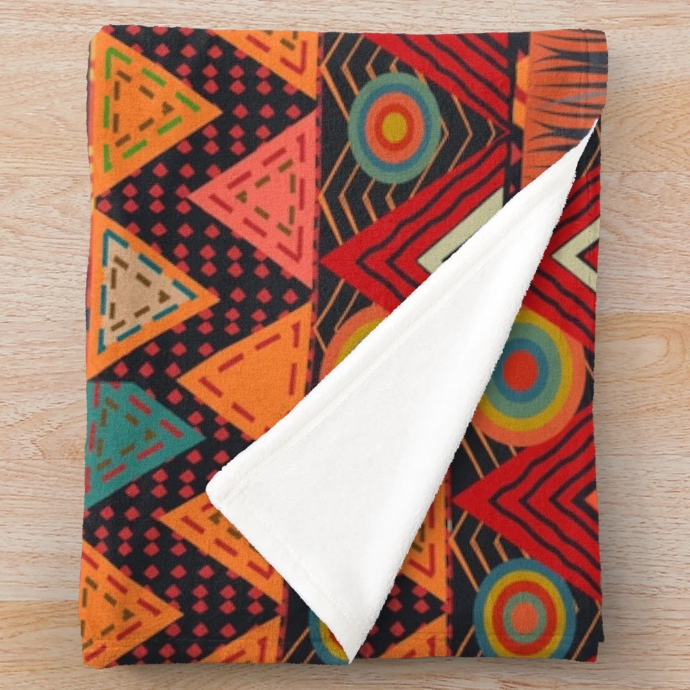 Tribal Ethnic Plush Blanket with Geometric and Abstract Patterns