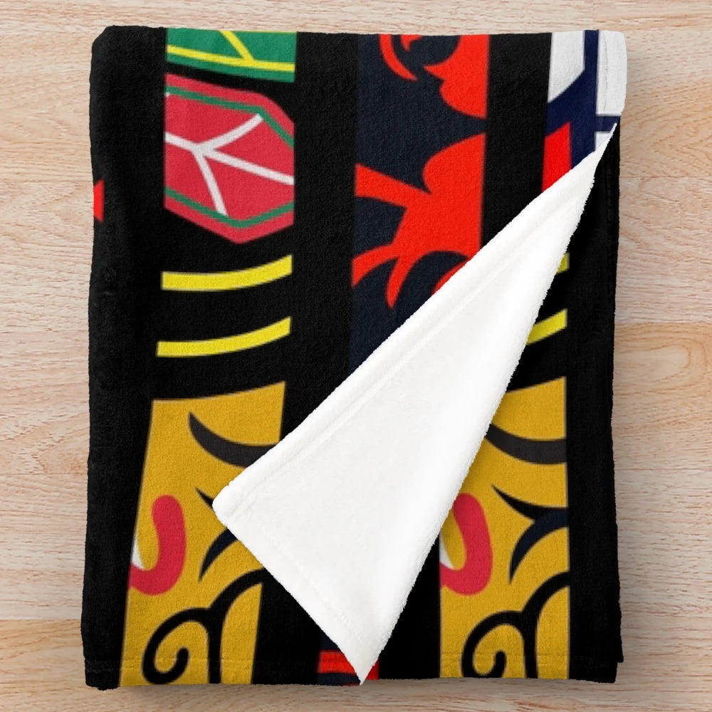 Tribal-inspired plush blanket with Chicago sports team colors and tribal textures
