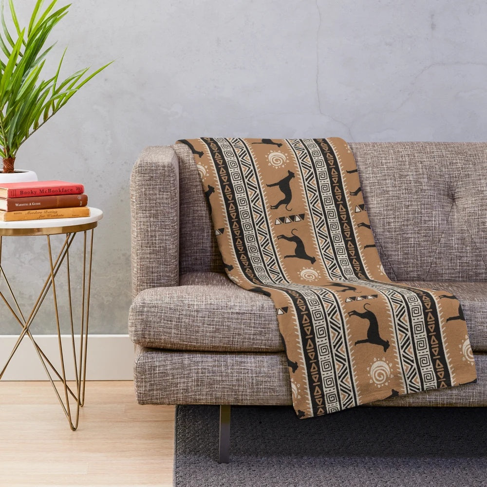Whippet and Greyhound plush blanket with ancient tribal inspired design