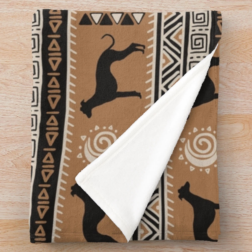 Whippet and Greyhound plush blanket with ancient tribal inspired design