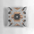 Tribal-inspired geometric pattern pillow with a mix of concrete and wood elements
