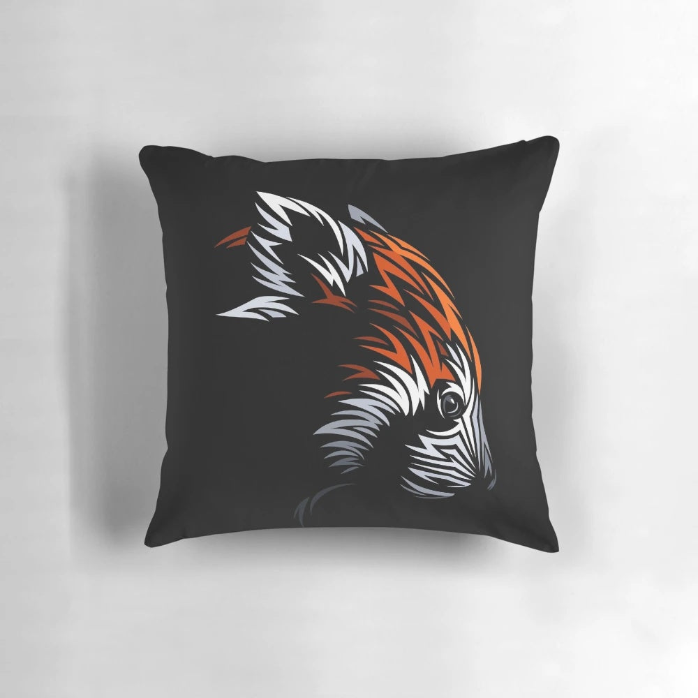 Colorful tribal-inspired red panda pillow with nature-themed design