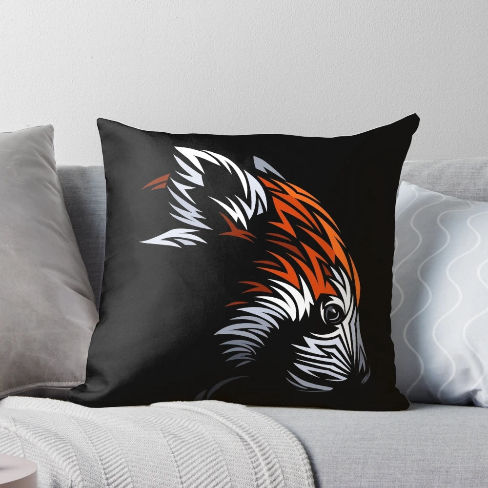 Colorful tribal-inspired red panda pillow with nature-themed design