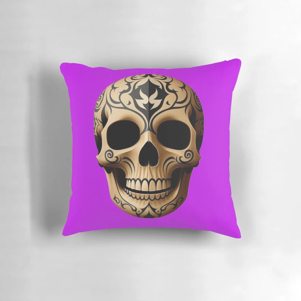 Tribal skull decorative pillow with intricate Tibetan-inspired kapala design