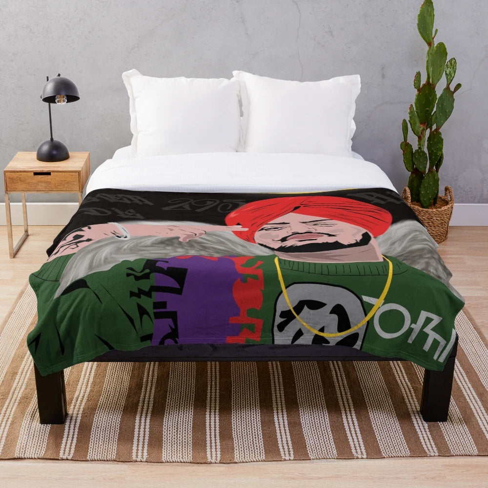 Plush blanket with Sidhu Moose Wala angel wings and halo design
