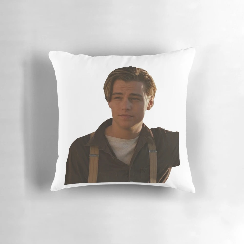 Titanic movie themed pillow featuring the character Jack Dawson