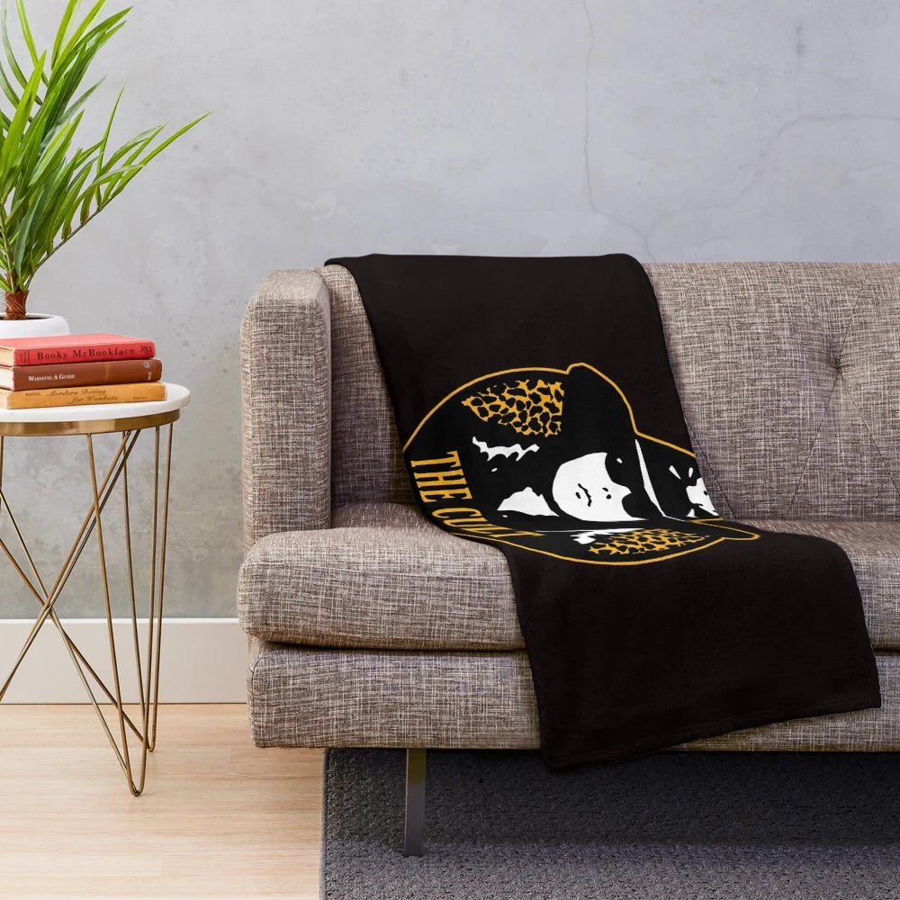 Soft plush blanket with vintage 80s rocknroll design featuring Ian Astbury and The Cult