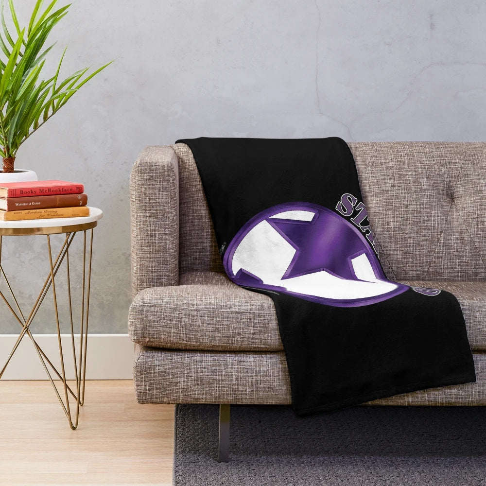Purple round plush blanket featuring iconic Kiss band artwork and logo