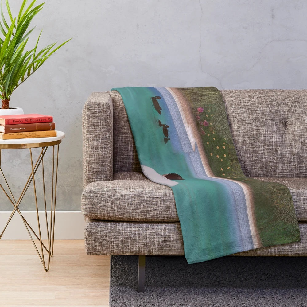A plush blanket featuring imagery of Tony Soprano and his ducks from the popular TV series 'The Sopranos